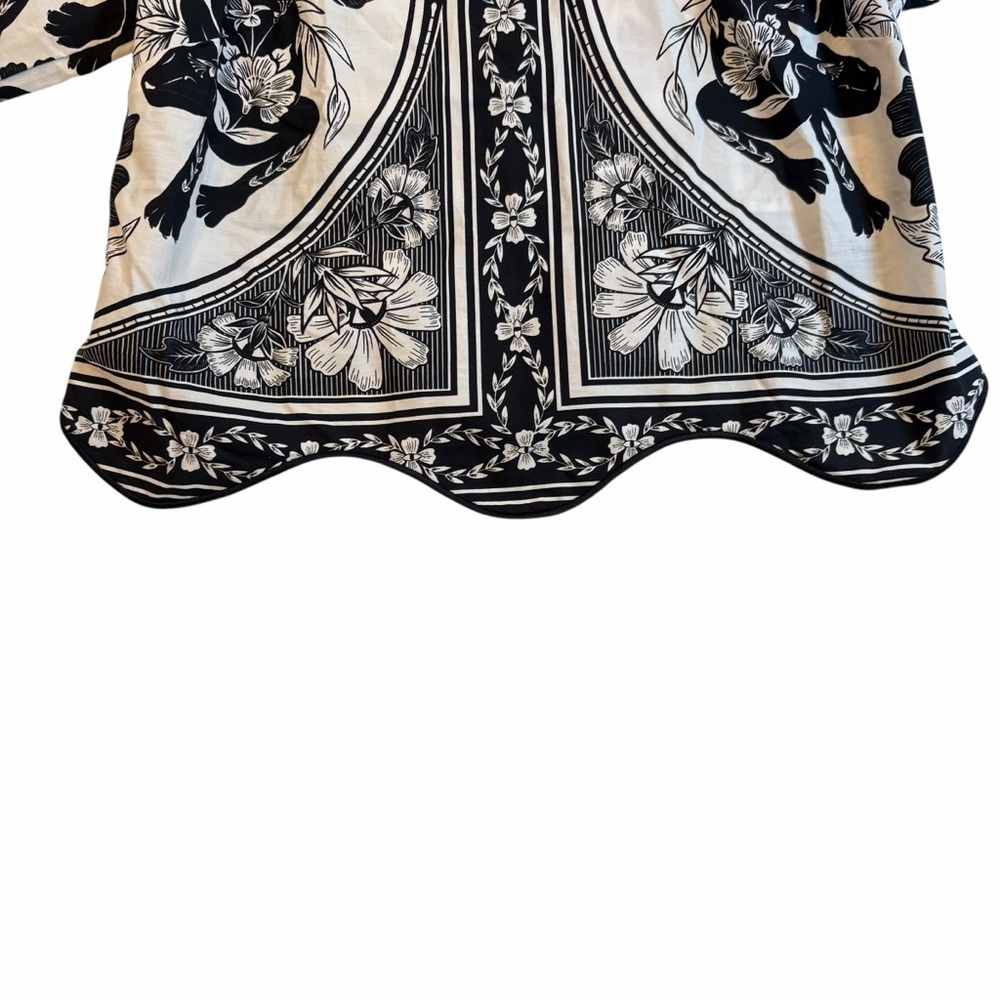 Farm Rio Leopard Floral Blouse | Black & White | Boat Neck | SMALL | NWT - Picture 4 of 12